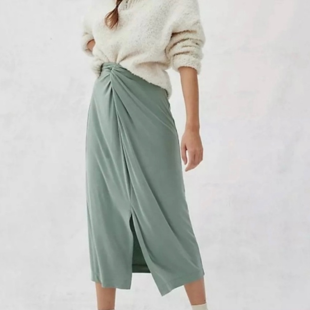 Anthropologie Sage Green Midi Knot-Front Skirt